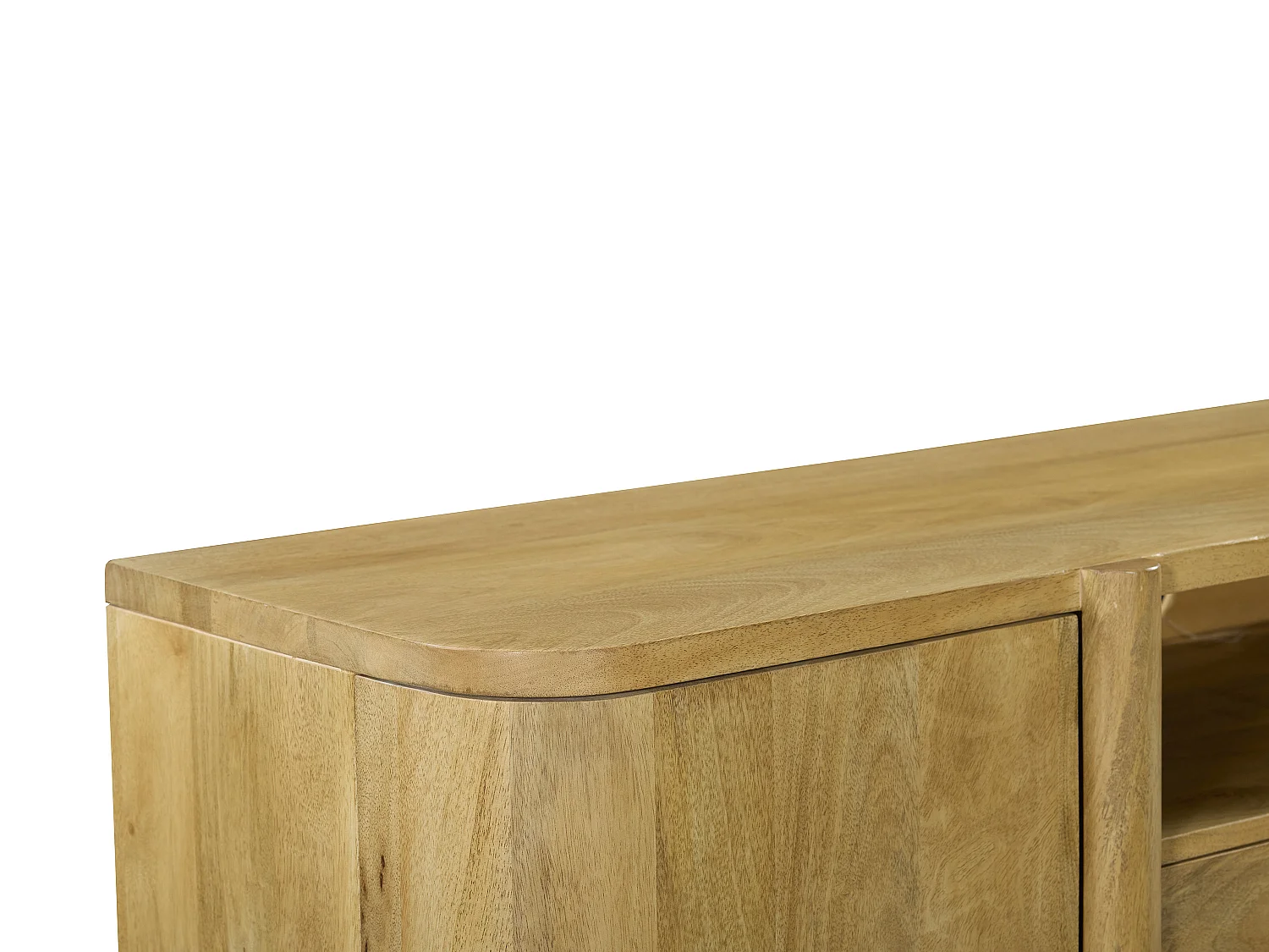 Meuble TV avec 2 portes, 2 tiroirs et 1 niche en bois de manguier - Naturel clair - MELYRAN