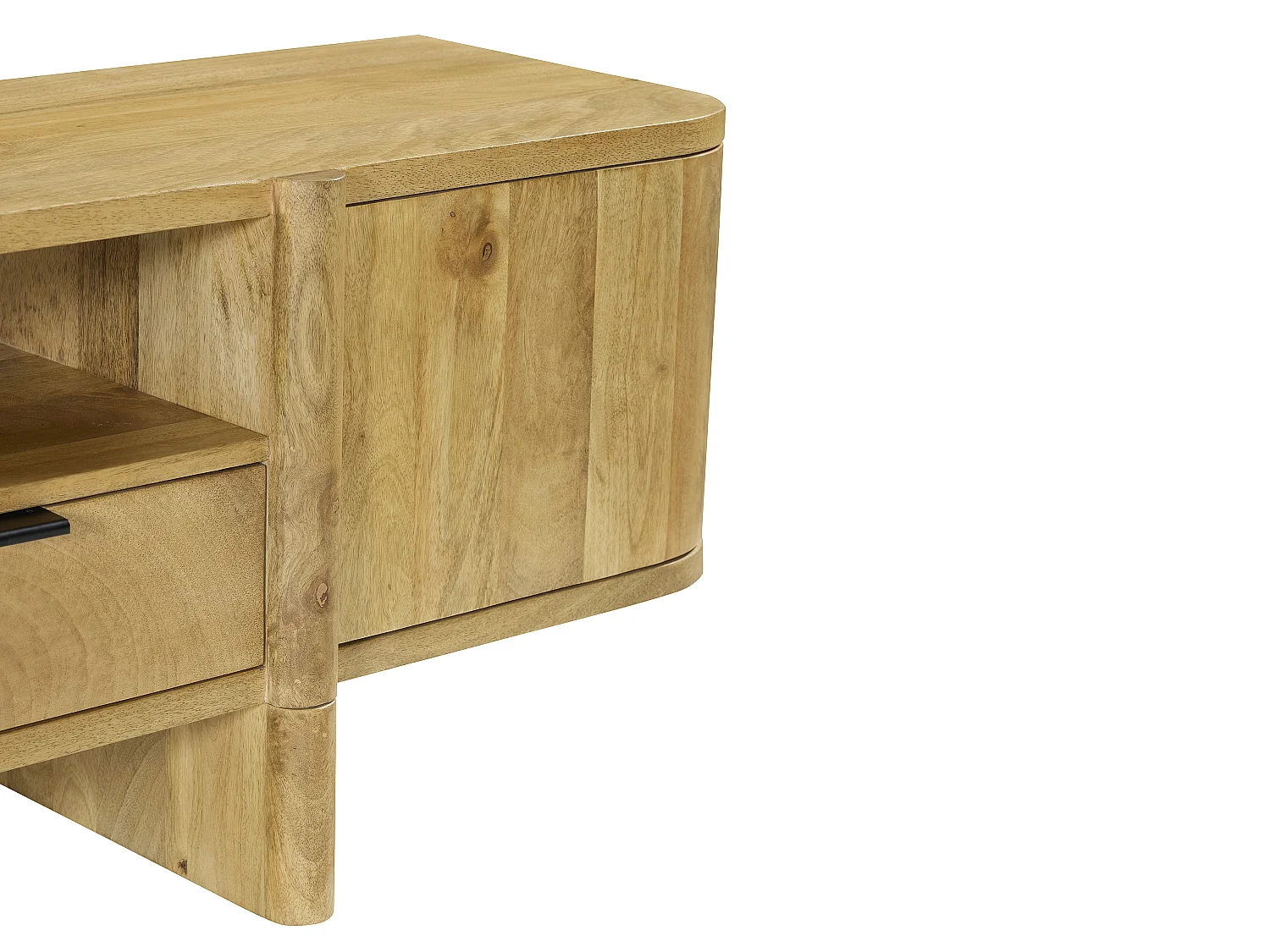 Meuble TV avec 2 portes, 2 tiroirs et 1 niche en bois de manguier - Naturel clair - MELYRAN
