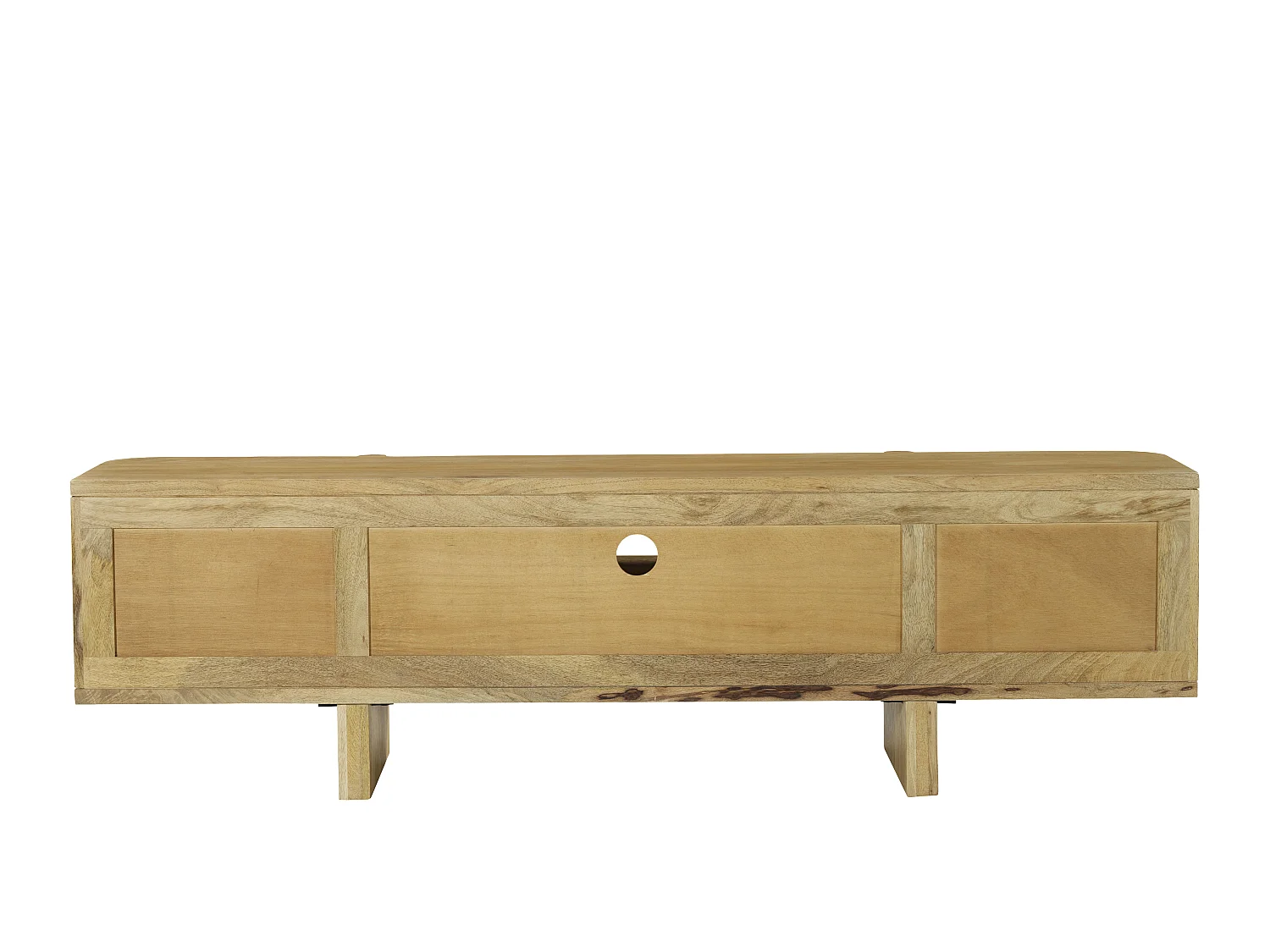 Meuble TV avec 2 portes, 2 tiroirs et 1 niche en bois de manguier - Naturel clair - MELYRAN