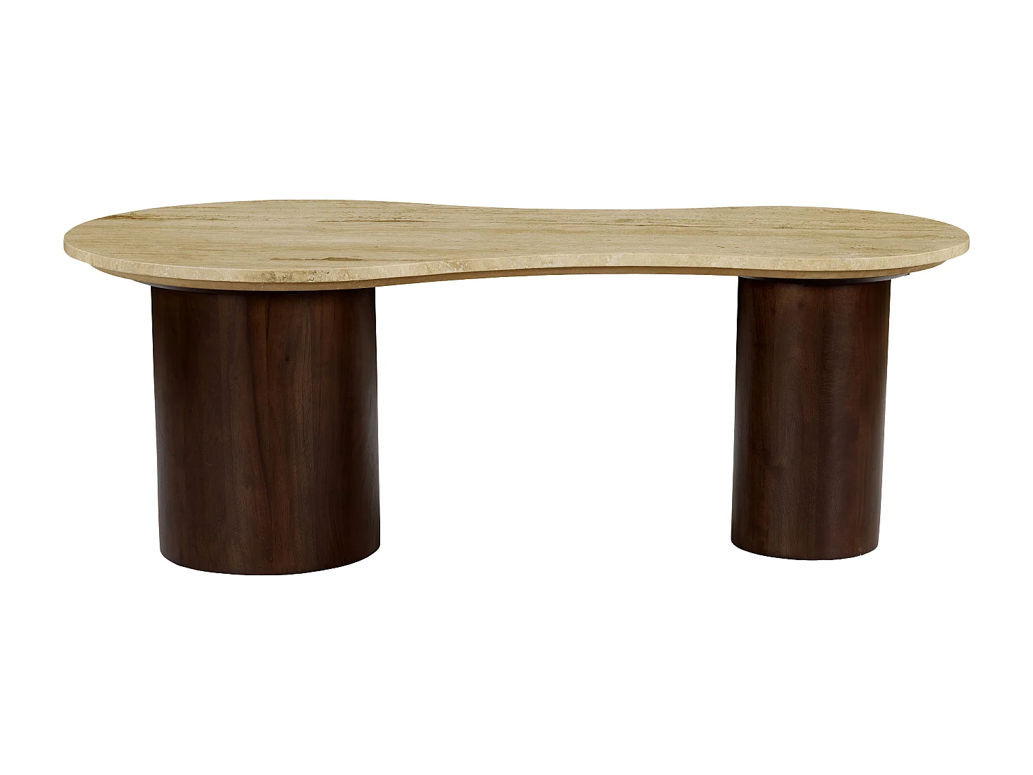 Table basse en travertin et bois d'acacia - Beige et naturel foncé - SURILA