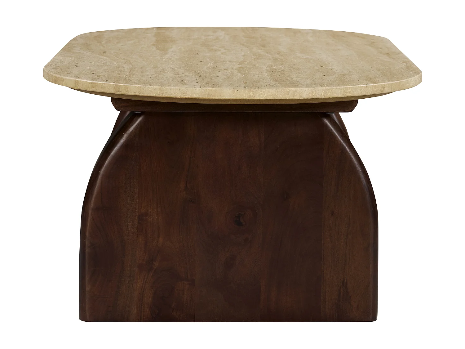 Table basse en travertin et bois d'acacia - Beige et naturel foncé - VORELIA