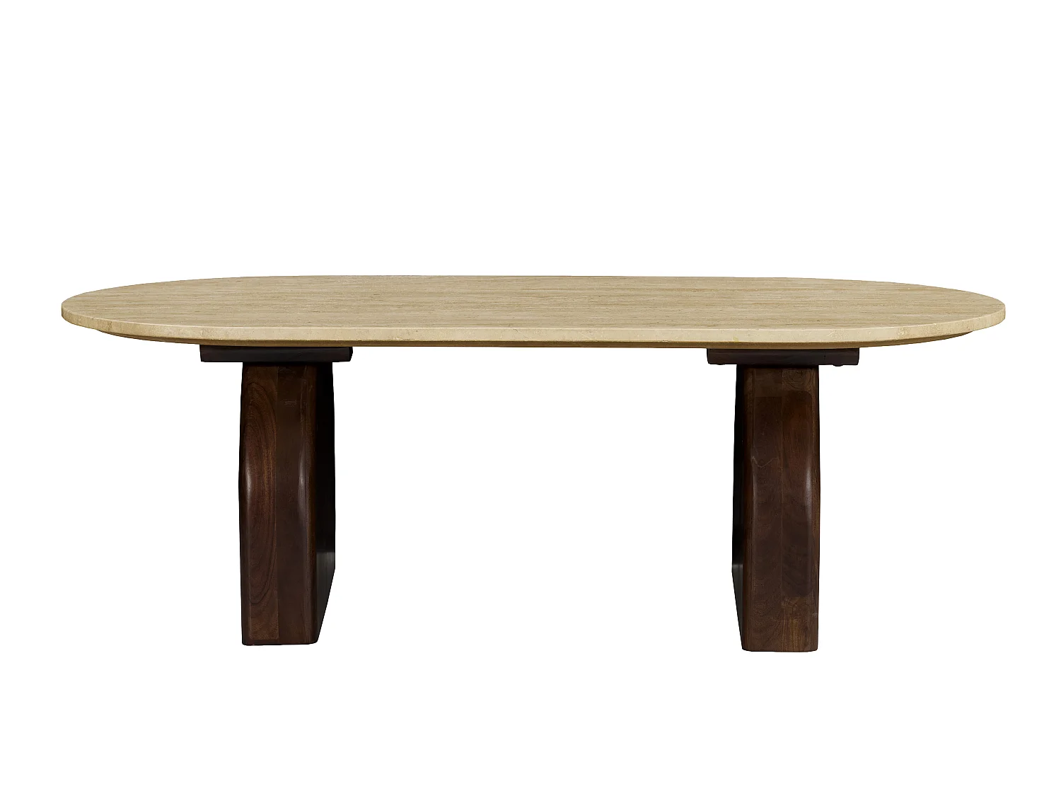 Table basse en travertin et bois d'acacia - Beige et naturel foncé - VORELIA