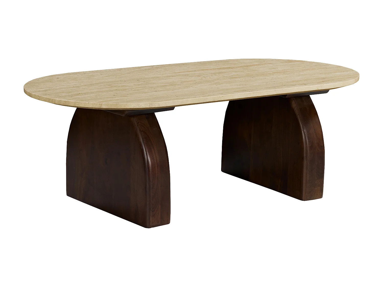 Table basse en travertin et bois d'acacia - Beige et naturel foncé - VORELIA