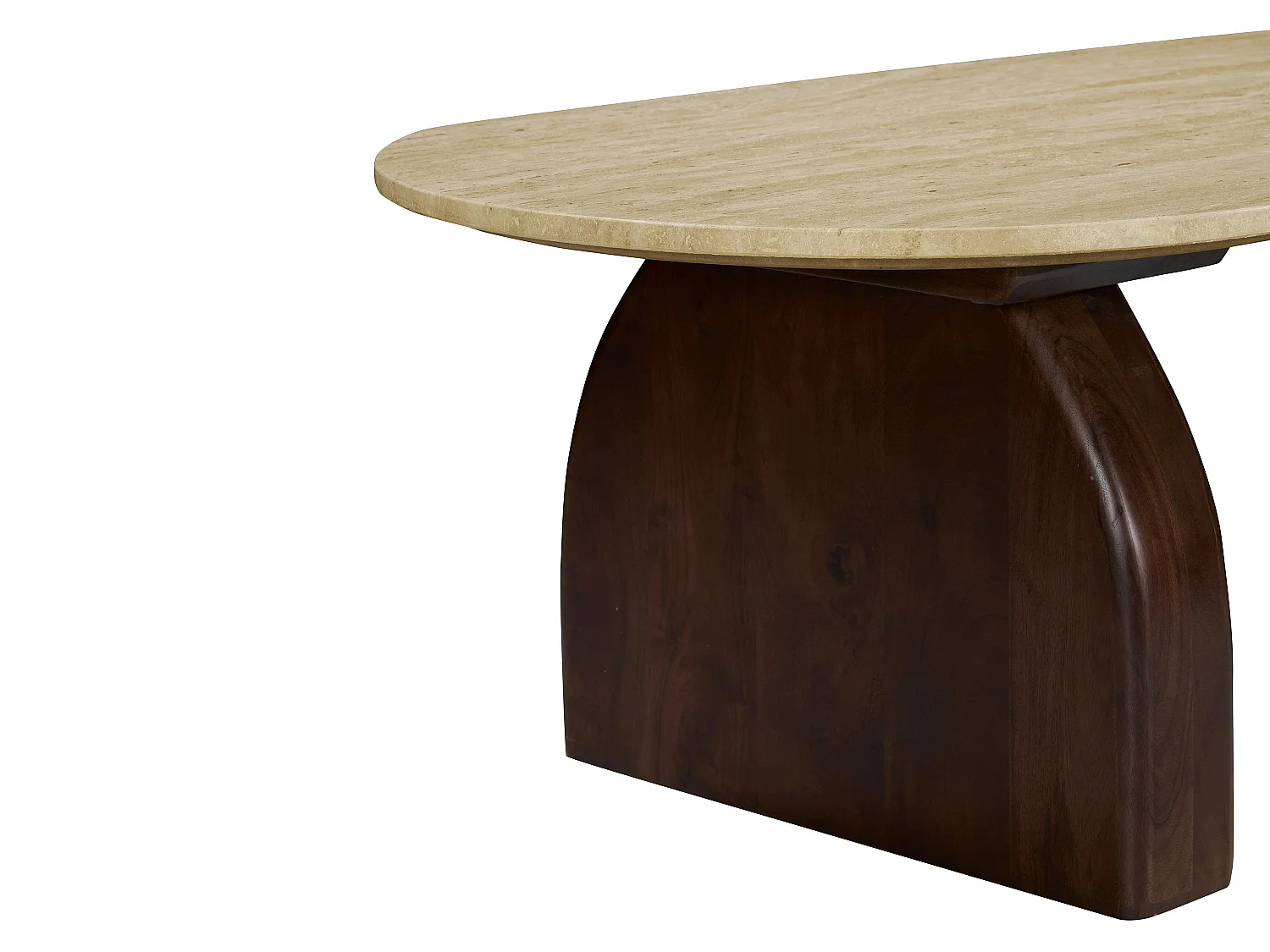 Table basse en travertin et bois d'acacia - Beige et naturel foncé - VORELIA