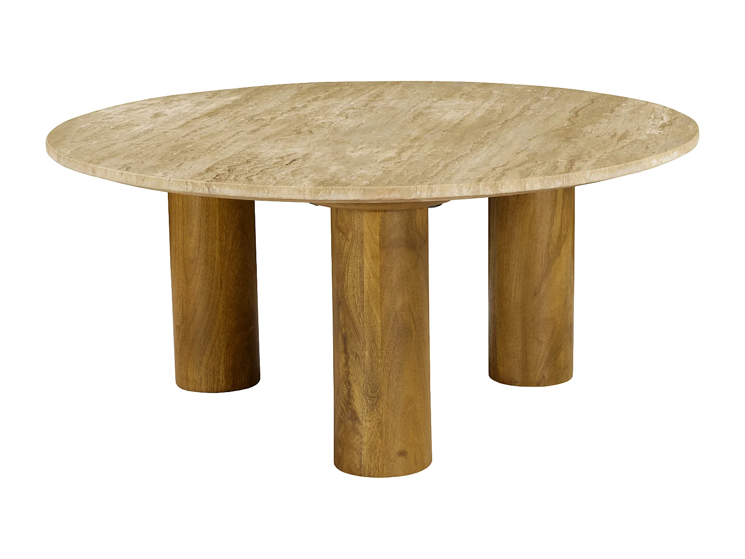 Table basse en travertin et bois de manguier - Beige et naturel - LISAVOK de Maison Céphy