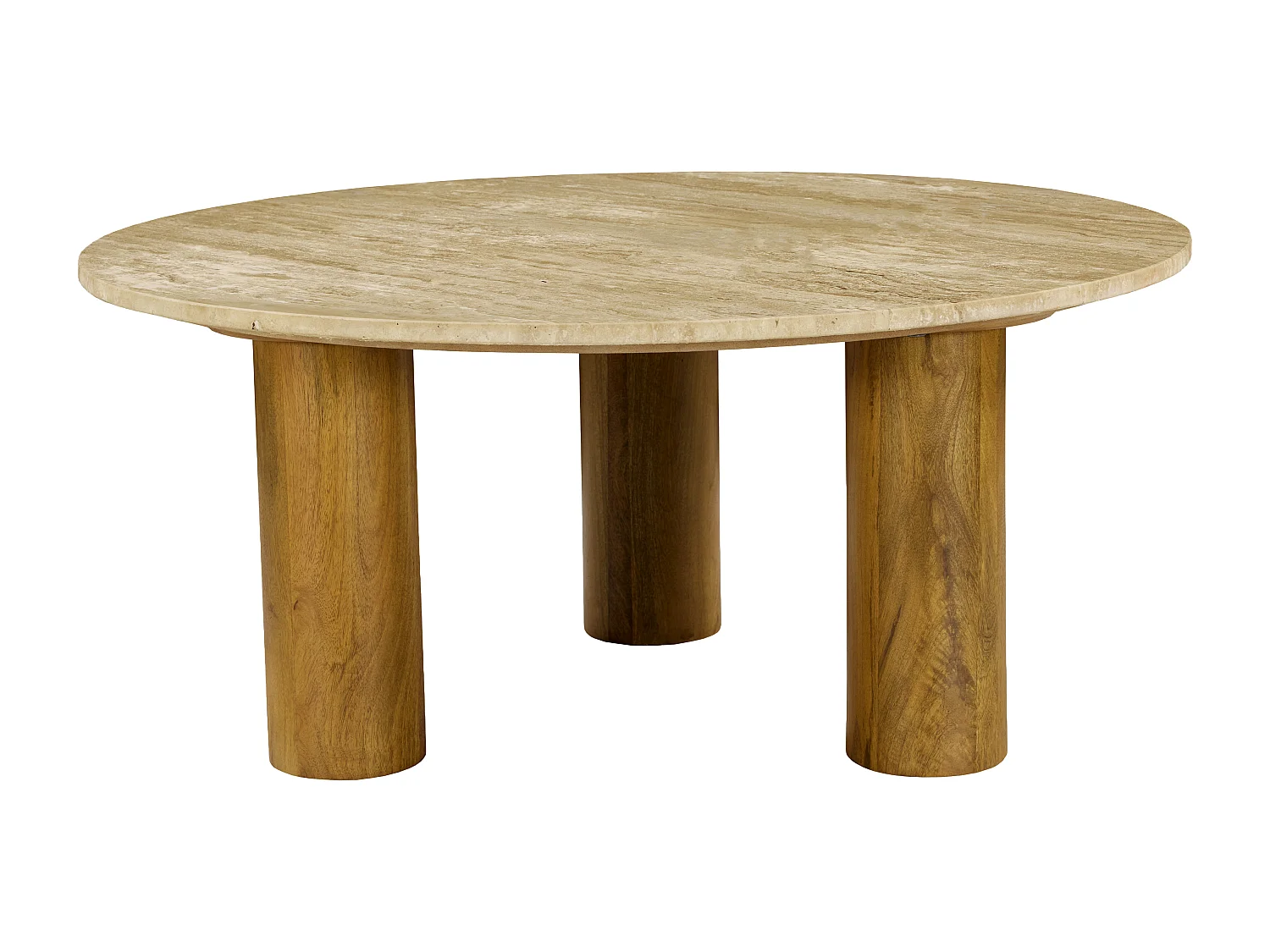 Table basse en travertin et bois de manguier - Beige et naturel - LISAVOK de Maison Céphy