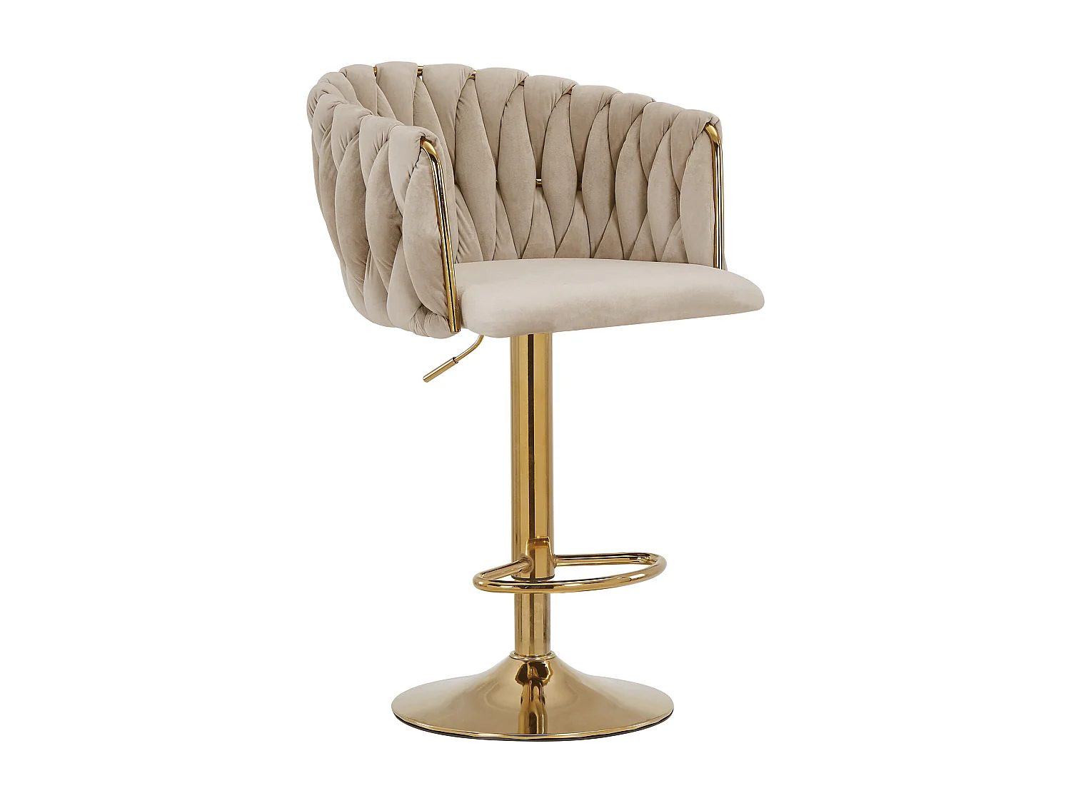 Lot de 2 tabourets de bar en velours et métal doré - Hauteur réglable - Beige - ELEGANO