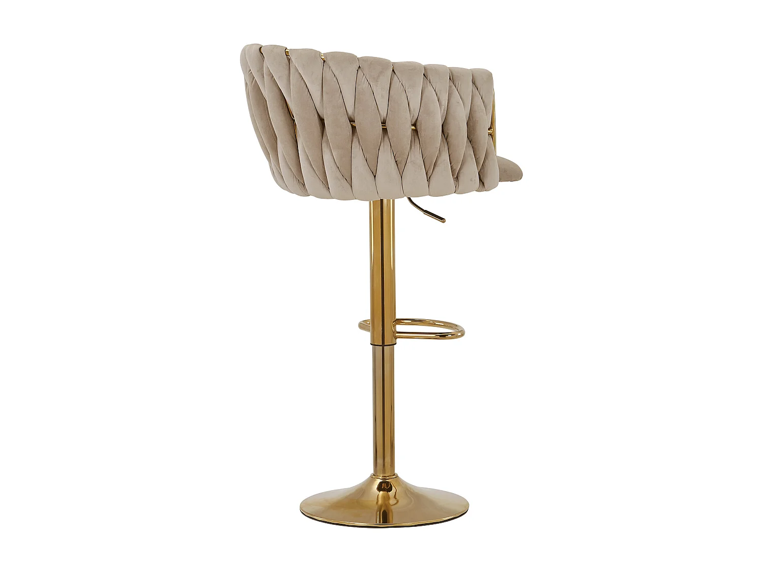 Lot de 2 tabourets de bar en velours et métal doré - Hauteur réglable - Beige - ELEGANO
