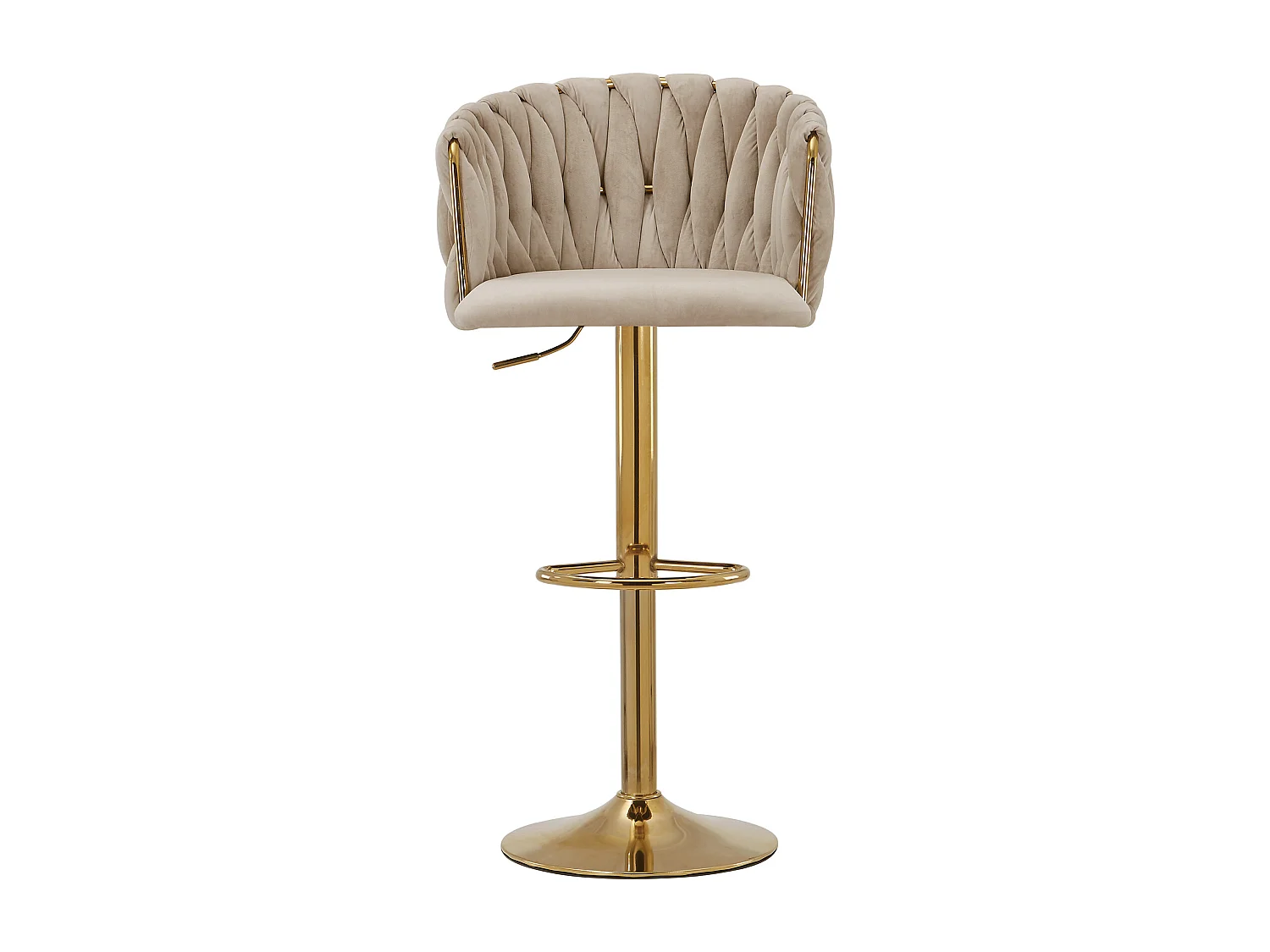 Lot de 2 tabourets de bar en velours et métal doré - Hauteur réglable - Beige - ELEGANO