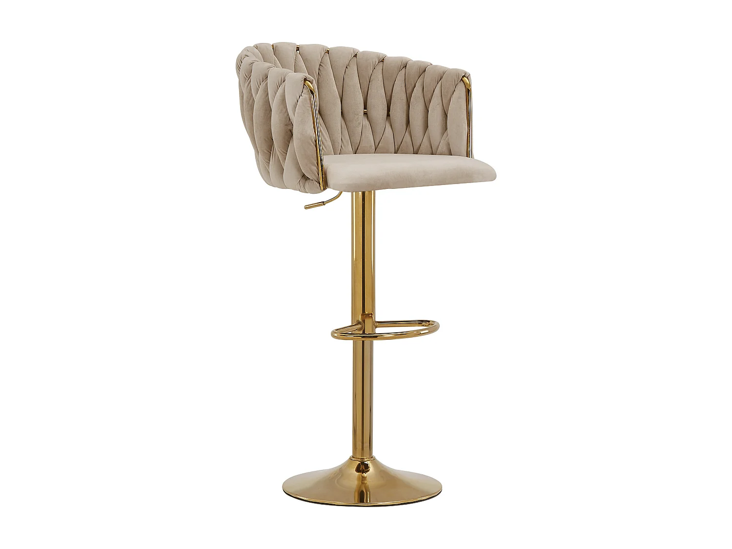 Lot de 2 tabourets de bar en velours et métal doré - Hauteur réglable - Beige - ELEGANO