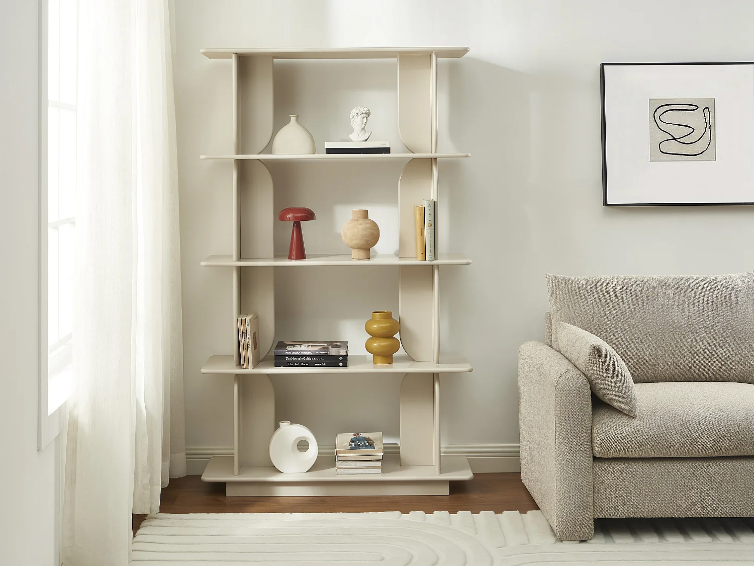 Etagère avec 4 tablettes en MDF - Beige - LUSORIA