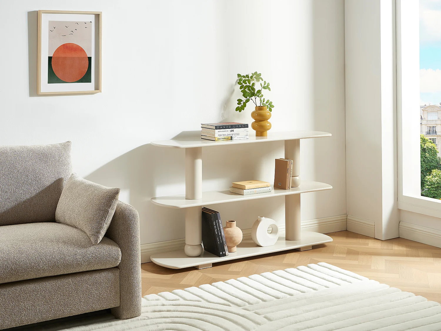 Etagère avec 2 tablettes en MDF - Beige - TOPAWA