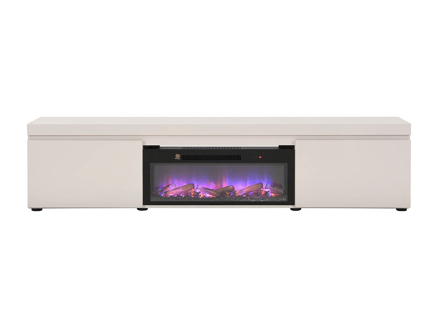Meuble TV 2 portes avec cheminée électrique intégrée - Beige - ZORENO