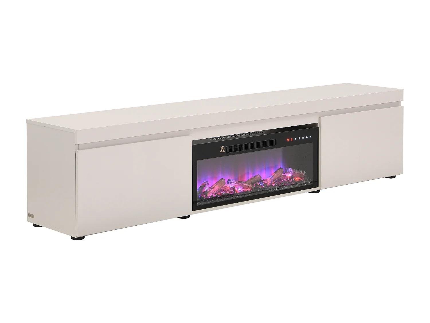 Meuble TV 2 portes avec cheminée électrique intégrée - Beige - ZORENO