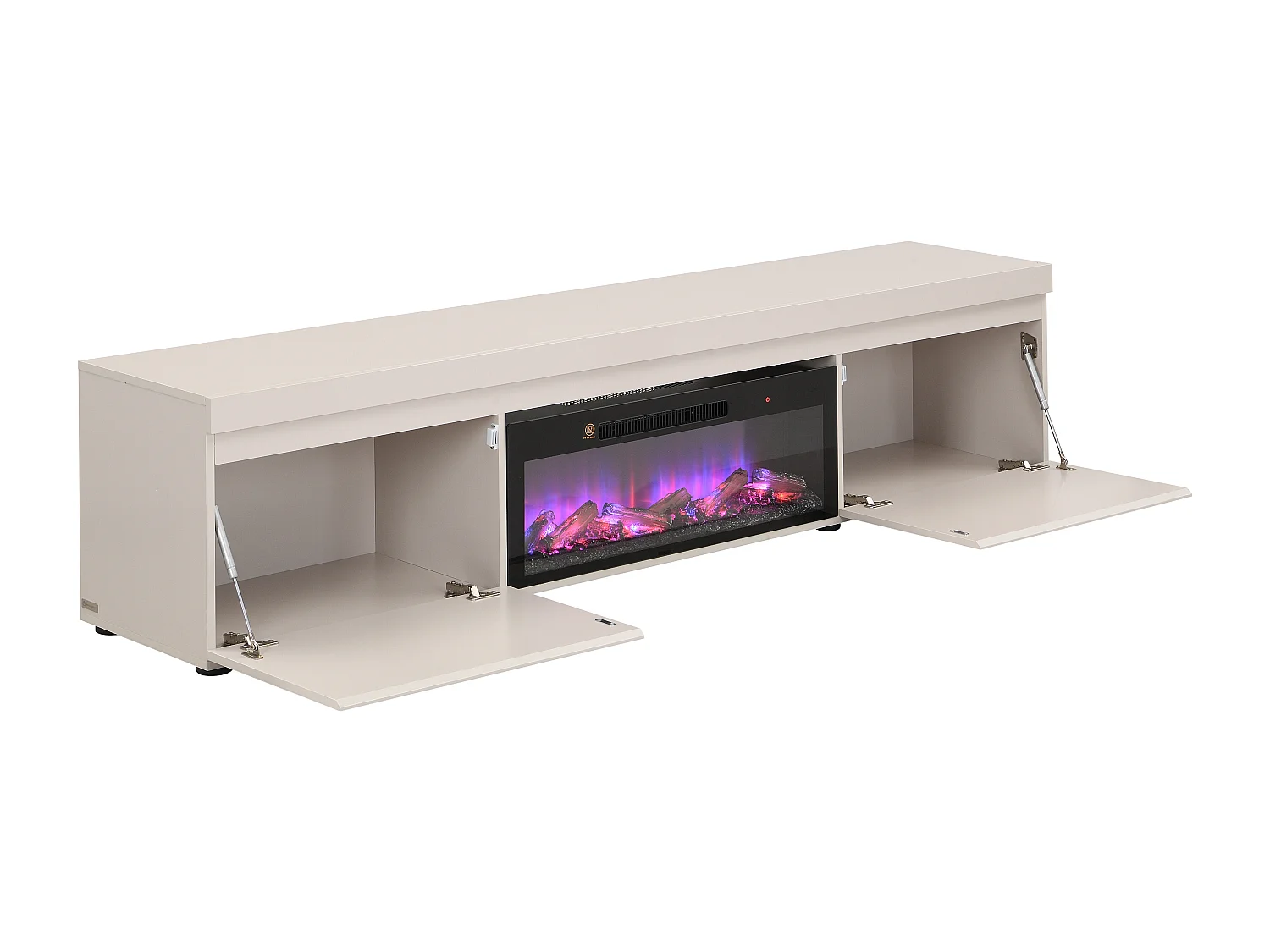 Meuble TV 2 portes avec cheminée électrique intégrée - Beige - ZORENO