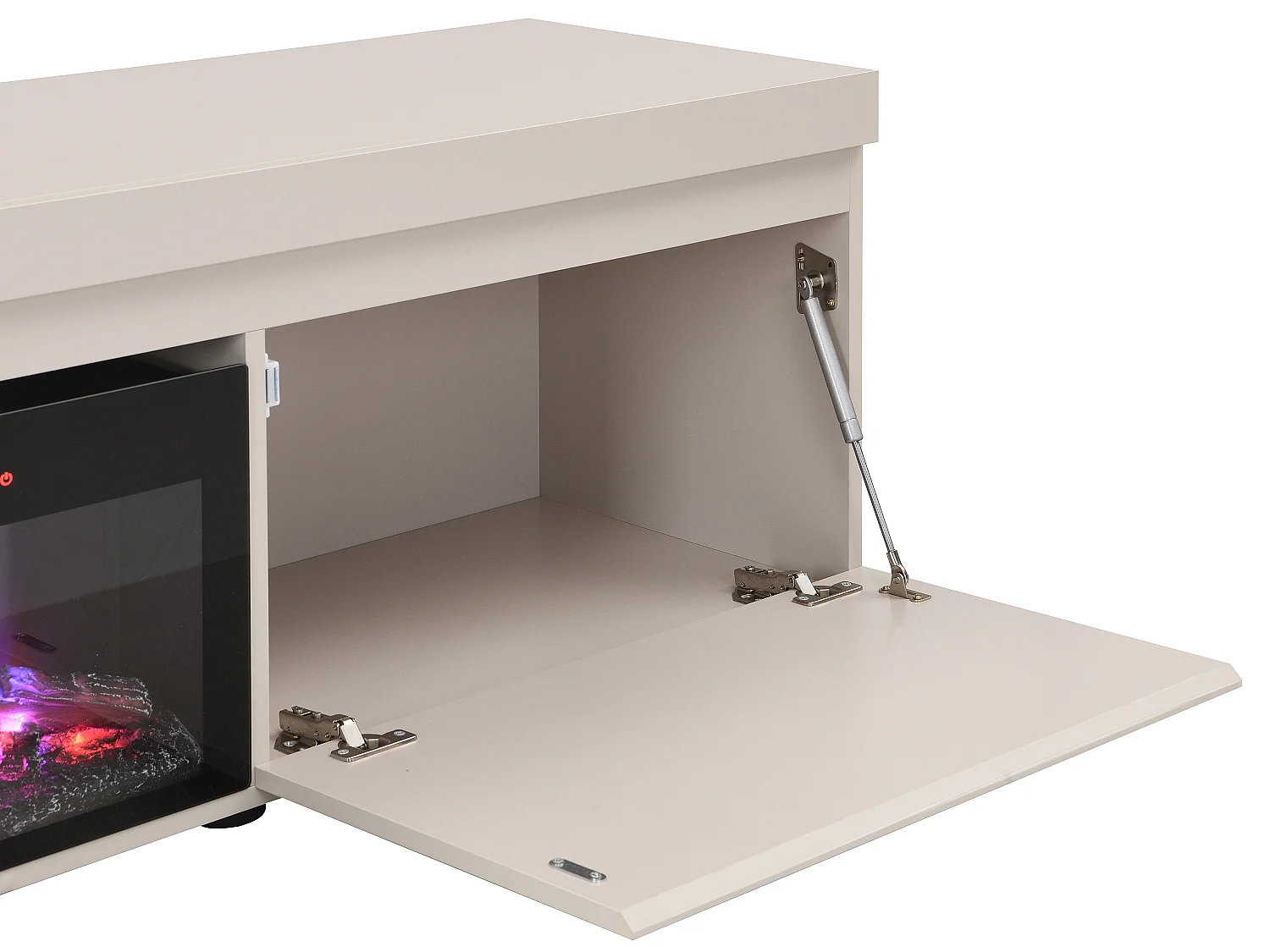 Meuble TV 2 portes avec cheminée électrique intégrée - Beige - ZORENO