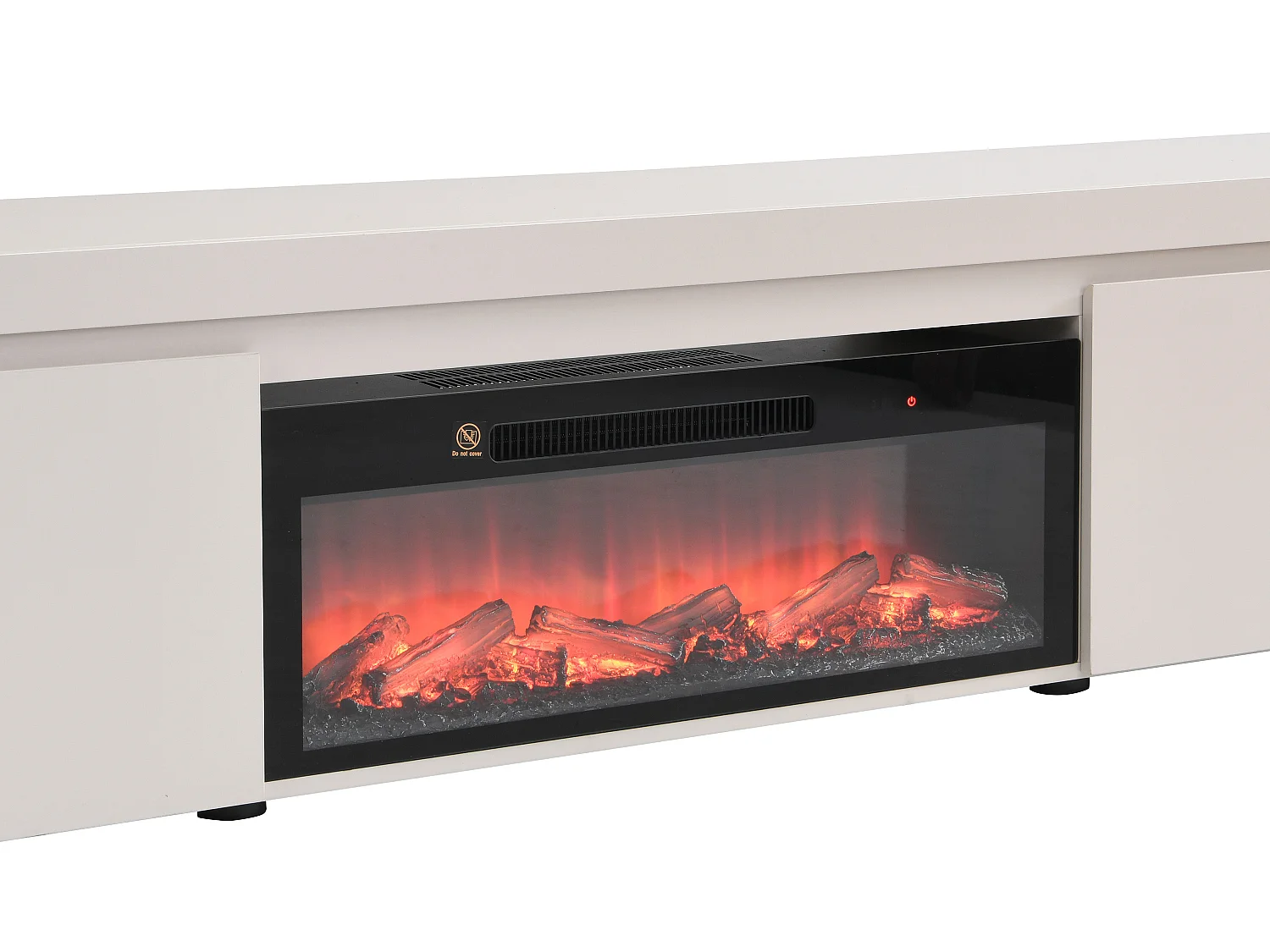 Meuble TV 2 portes avec cheminée électrique intégrée - Beige - ZORENO