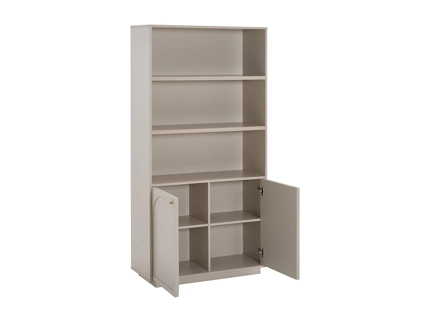 Bibliothèque avec 2 portes et 3 niches - Beige et doré - VALONIRO