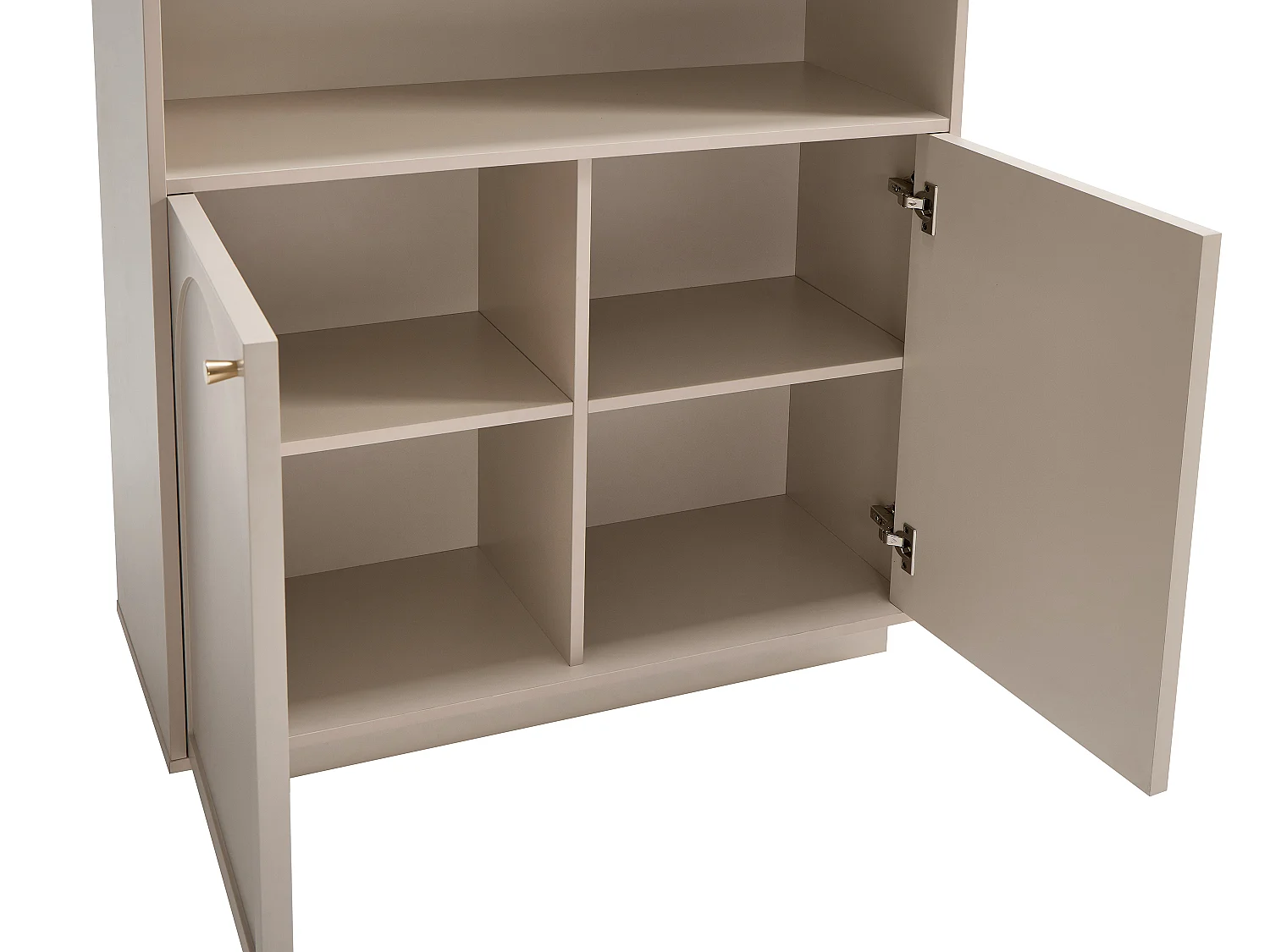 Bibliothèque avec 2 portes et 3 niches - Beige et doré - VALONIRO