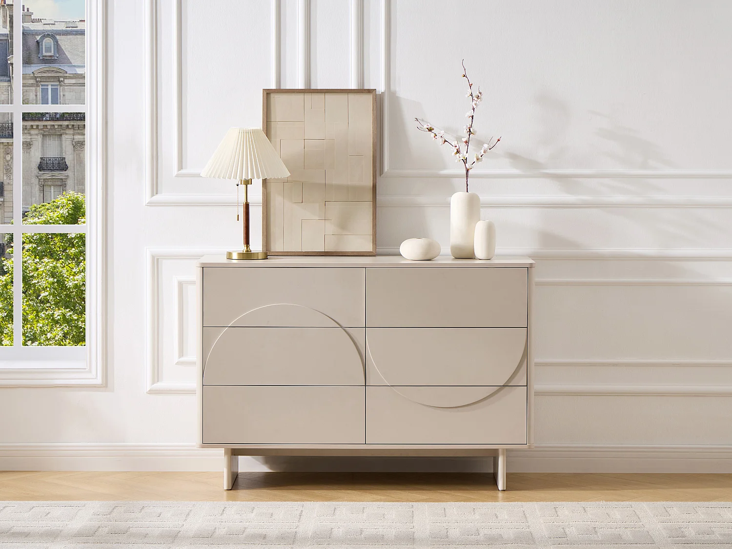 Commode 6 tiroirs - Beige - DELORINA