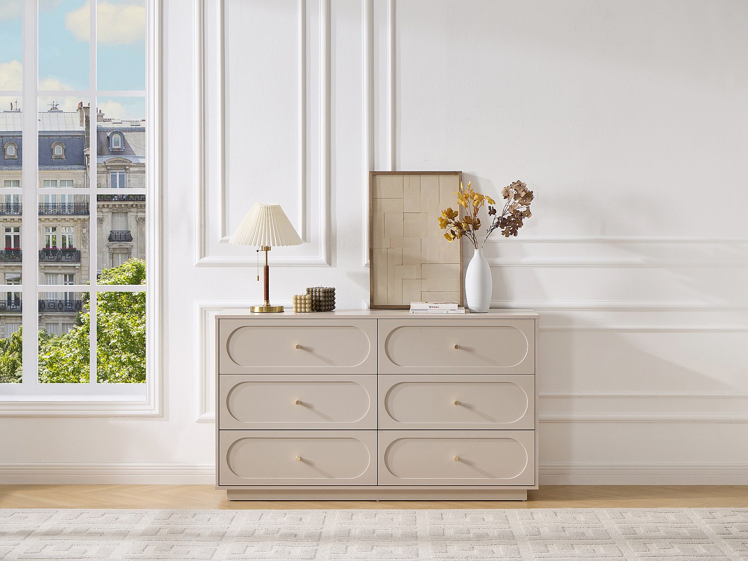 Kommode 6 Schubladen - Beige und Gold - VALONIRO