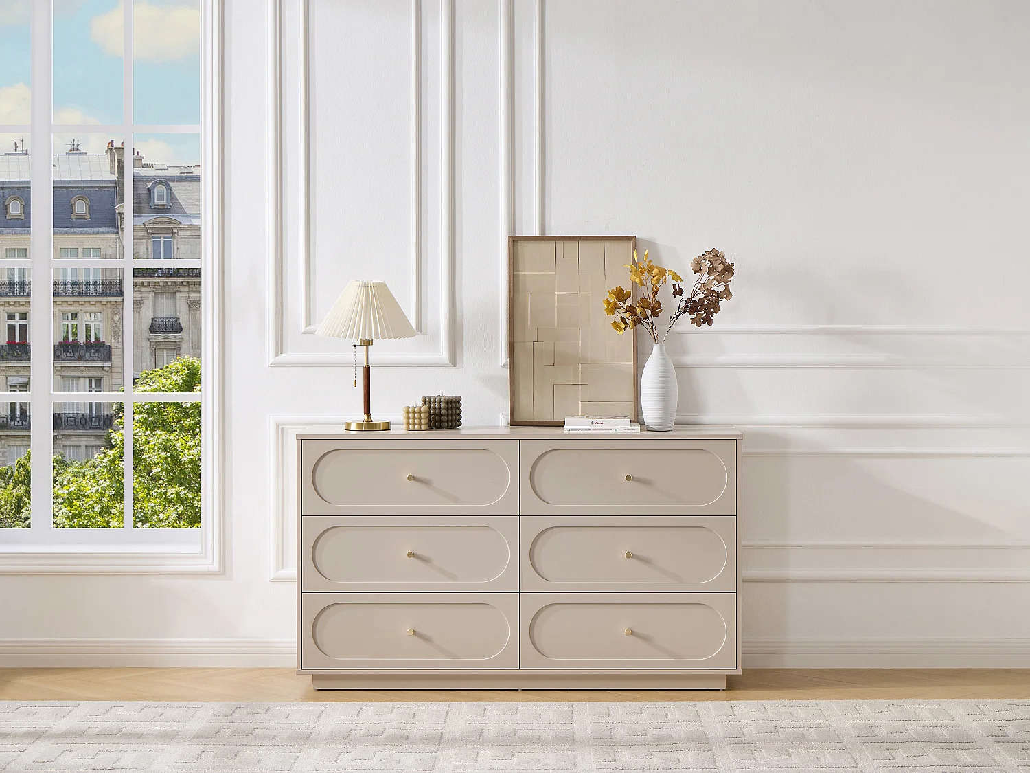 Commode 6 tiroirs - Beige et doré - VALONIRO