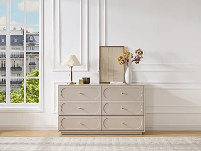 Commode 6 tiroirs - Beige et doré - VALONIRO