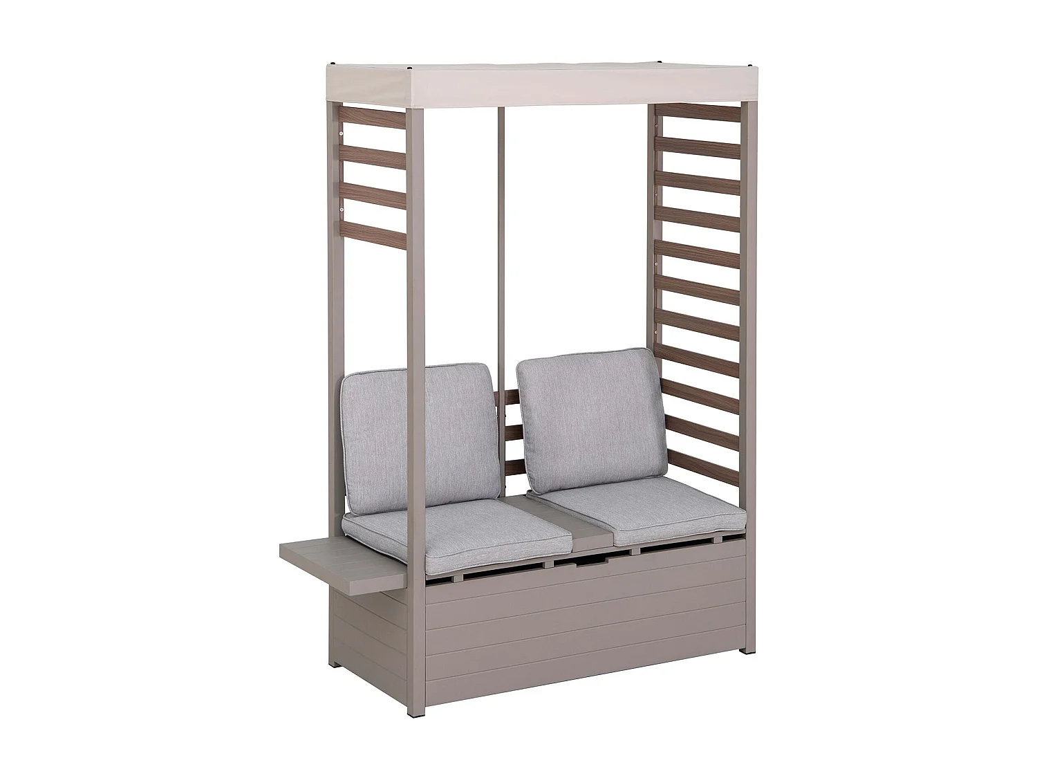 Canapé d'extérieur 2 places FARO 146 cm x 111 cm avec repose-pieds, canapé de jardin avec rangement et auvent résistant aux UV