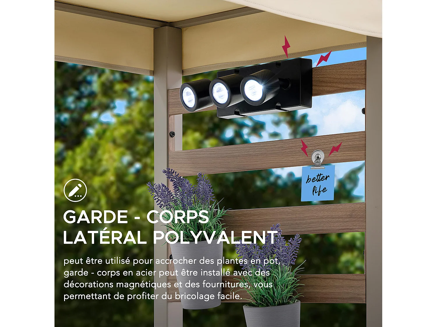 Canapé d'extérieur 2 places FARO 146 cm x 111 cm avec repose-pieds, canapé de jardin avec rangement et auvent résistant aux UV