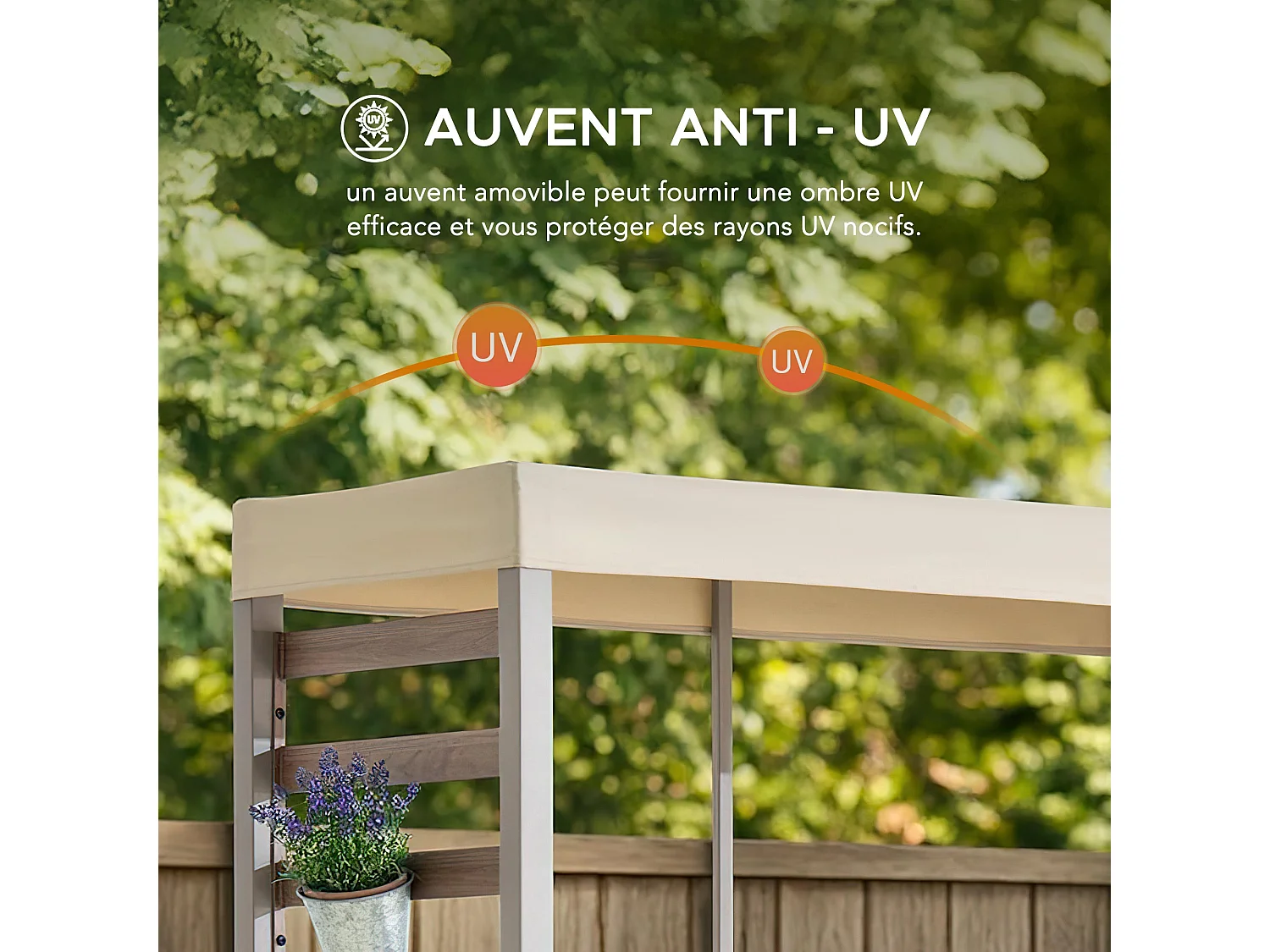 Canapé d'extérieur 2 places FARO 146 cm x 111 cm avec repose-pieds, canapé de jardin avec rangement et auvent résistant aux UV