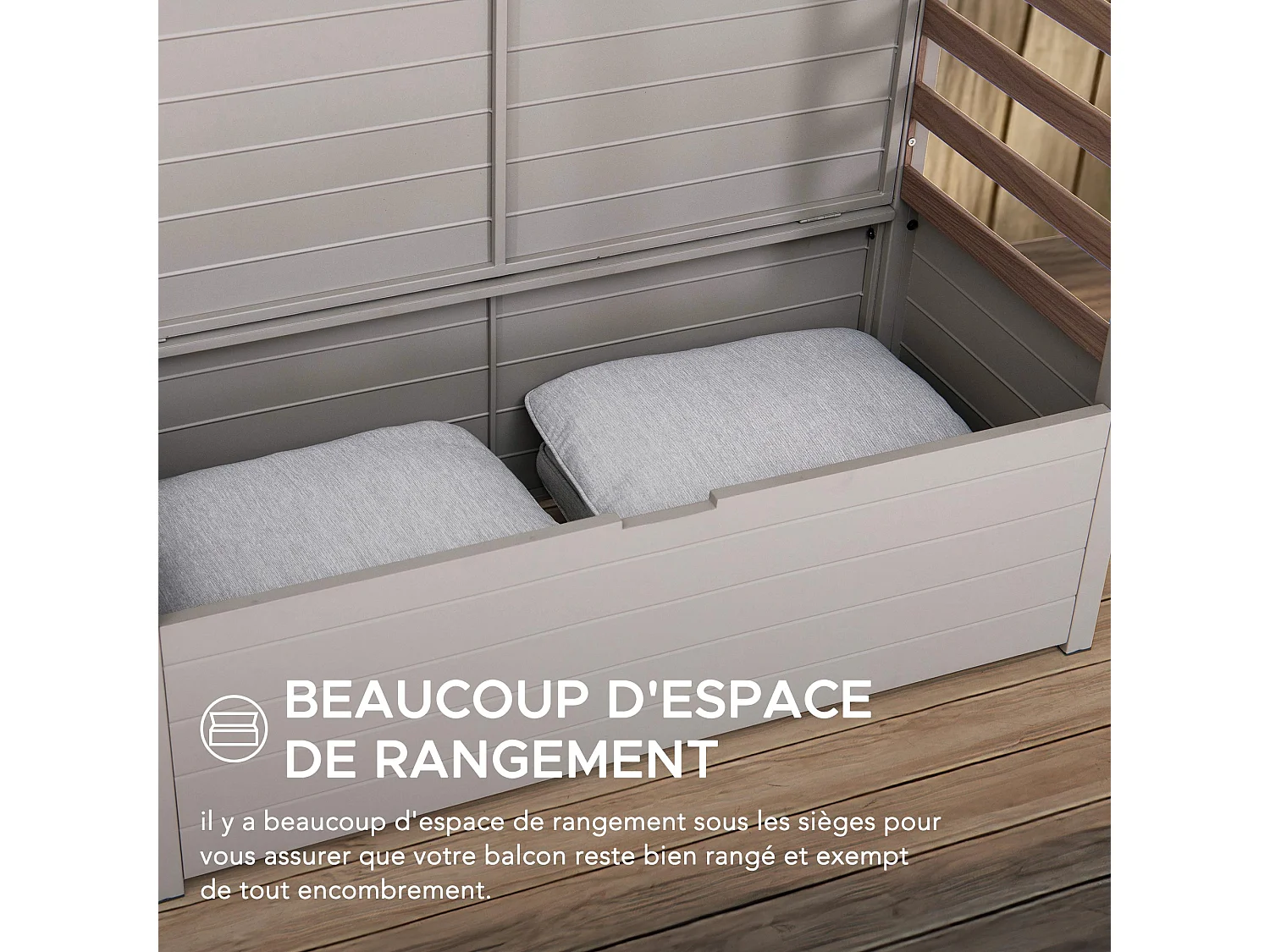 Canapé d'extérieur 2 places FARO 146 cm x 111 cm avec repose-pieds, canapé de jardin avec rangement et auvent résistant aux UV