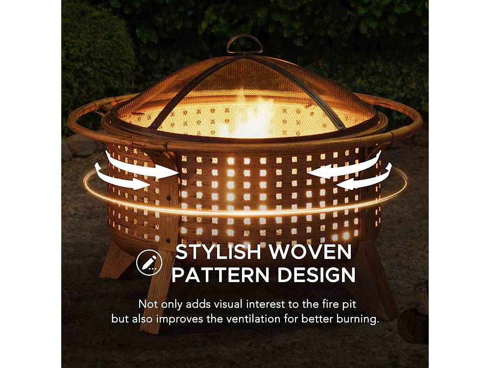 Foyer de Noël Mazama en acier cuivré de 76 cm avec pare-étincelles et tisonnier - Treillis