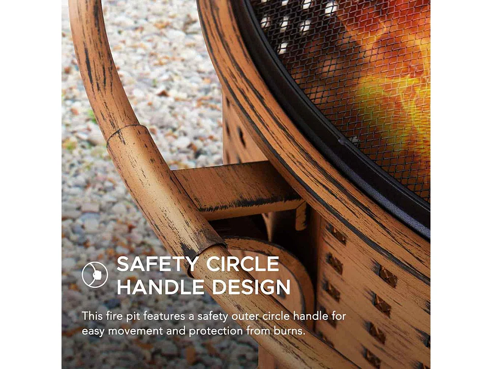 Foyer de Noël Mazama en acier cuivré de 76 cm avec pare-étincelles et tisonnier - Treillis