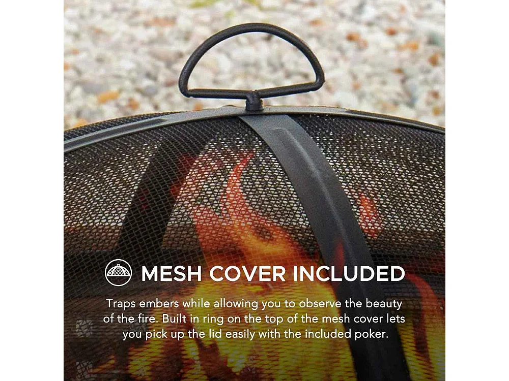 Foyer de Noël Mazama en acier cuivré de 76 cm avec pare-étincelles et tisonnier - Treillis