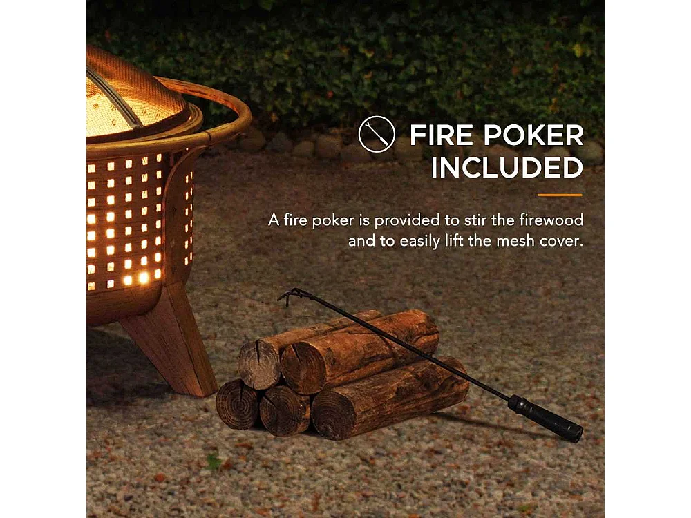 Foyer de Noël Mazama en acier cuivré de 76 cm avec pare-étincelles et tisonnier - Treillis