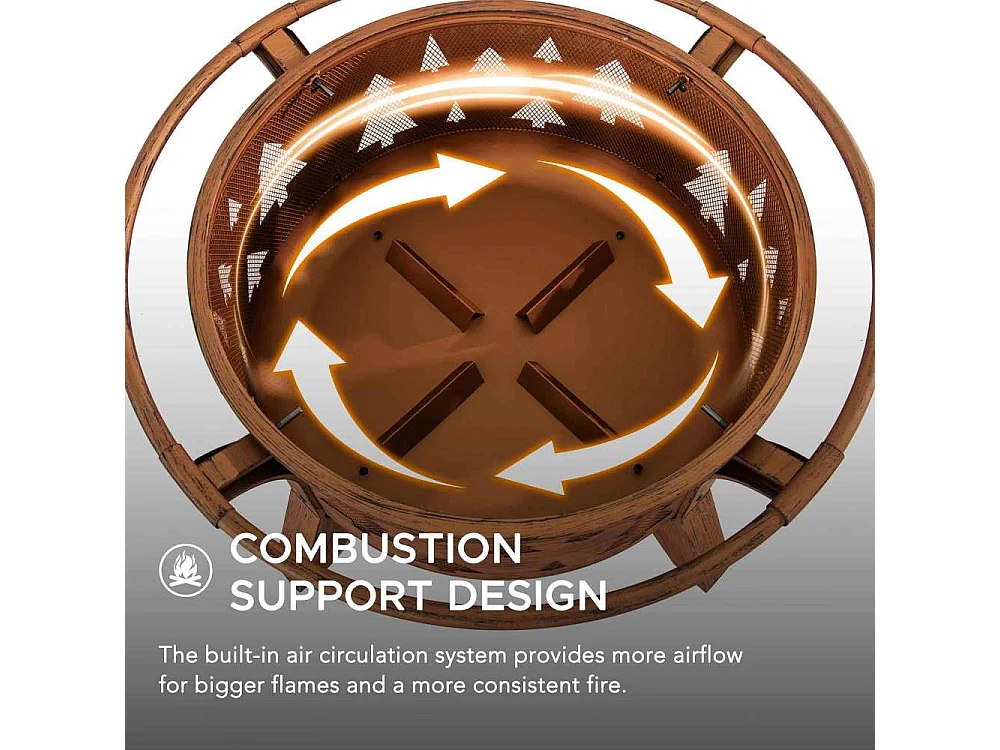 Foyer de Noël ASKJA 76 cm en acier cuivré avec pare-étincelles et tisonnier - Motif arbre