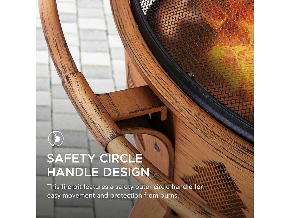 Foyer de Noël ASKJA 76 cm en acier cuivré avec pare-étincelles et tisonnier - Motif arbre