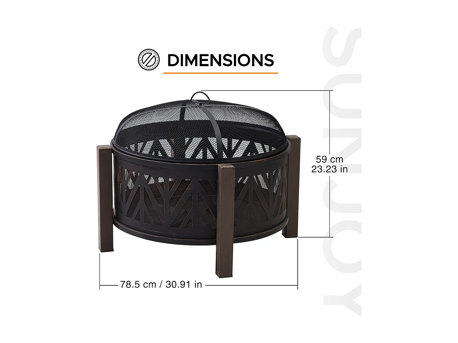 Foyer à bois en acier noir BROMO 79 cm avec pare-étincelles