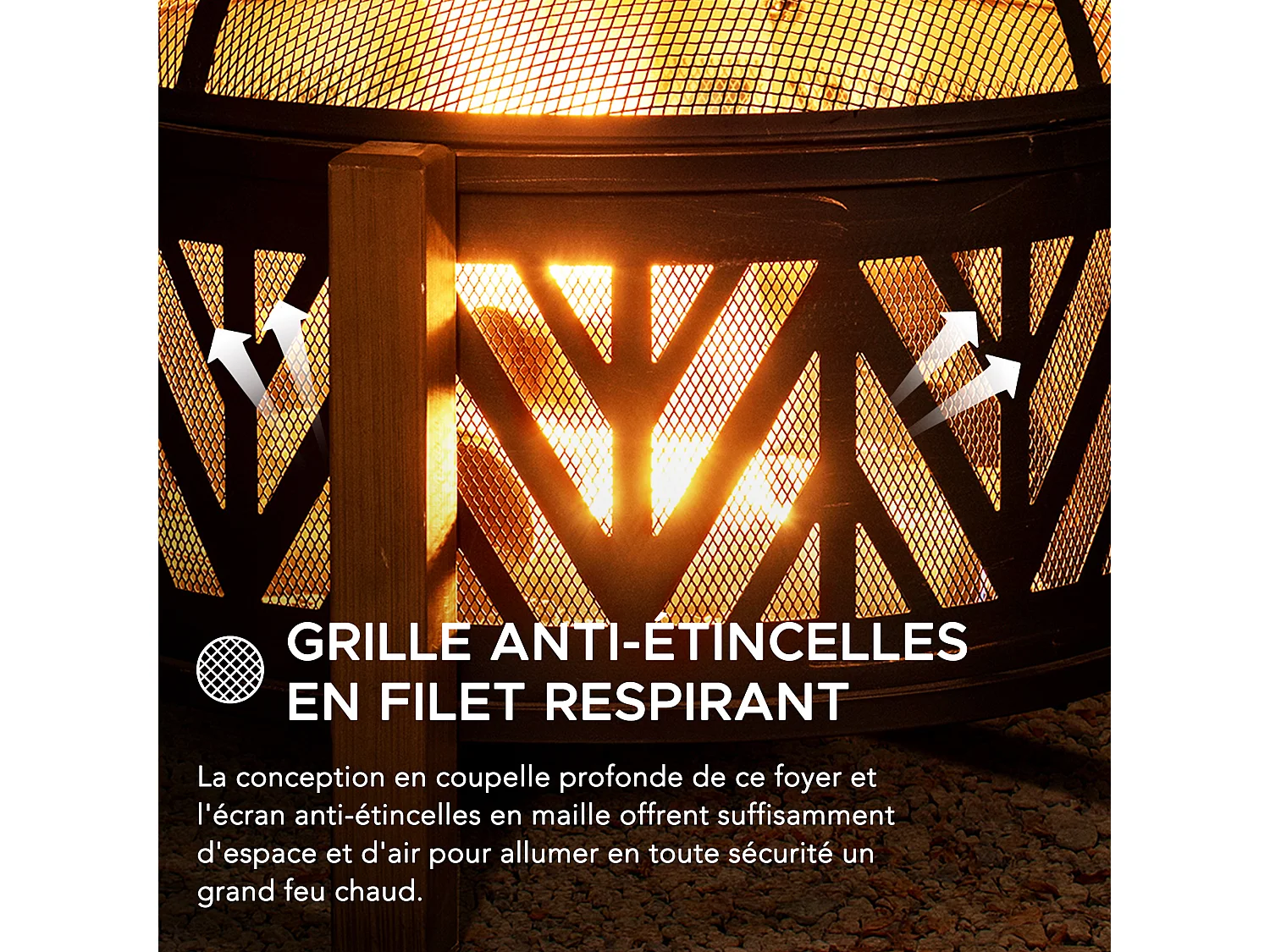 Foyer à bois en acier noir BROMO 79 cm avec pare-étincelles