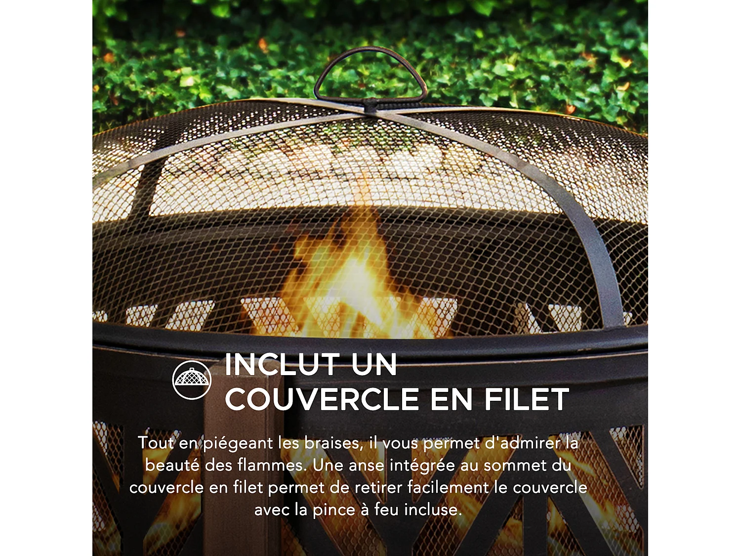 Foyer à bois en acier noir BROMO 79 cm avec pare-étincelles