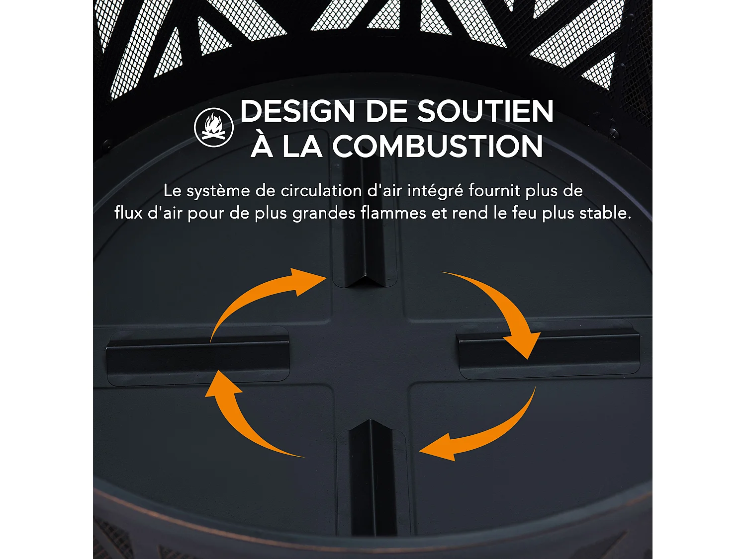 Foyer à bois en acier noir BROMO 79 cm avec pare-étincelles