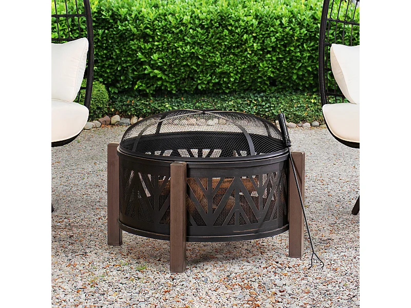 Foyer à bois en acier noir BROMO 79 cm avec pare-étincelles