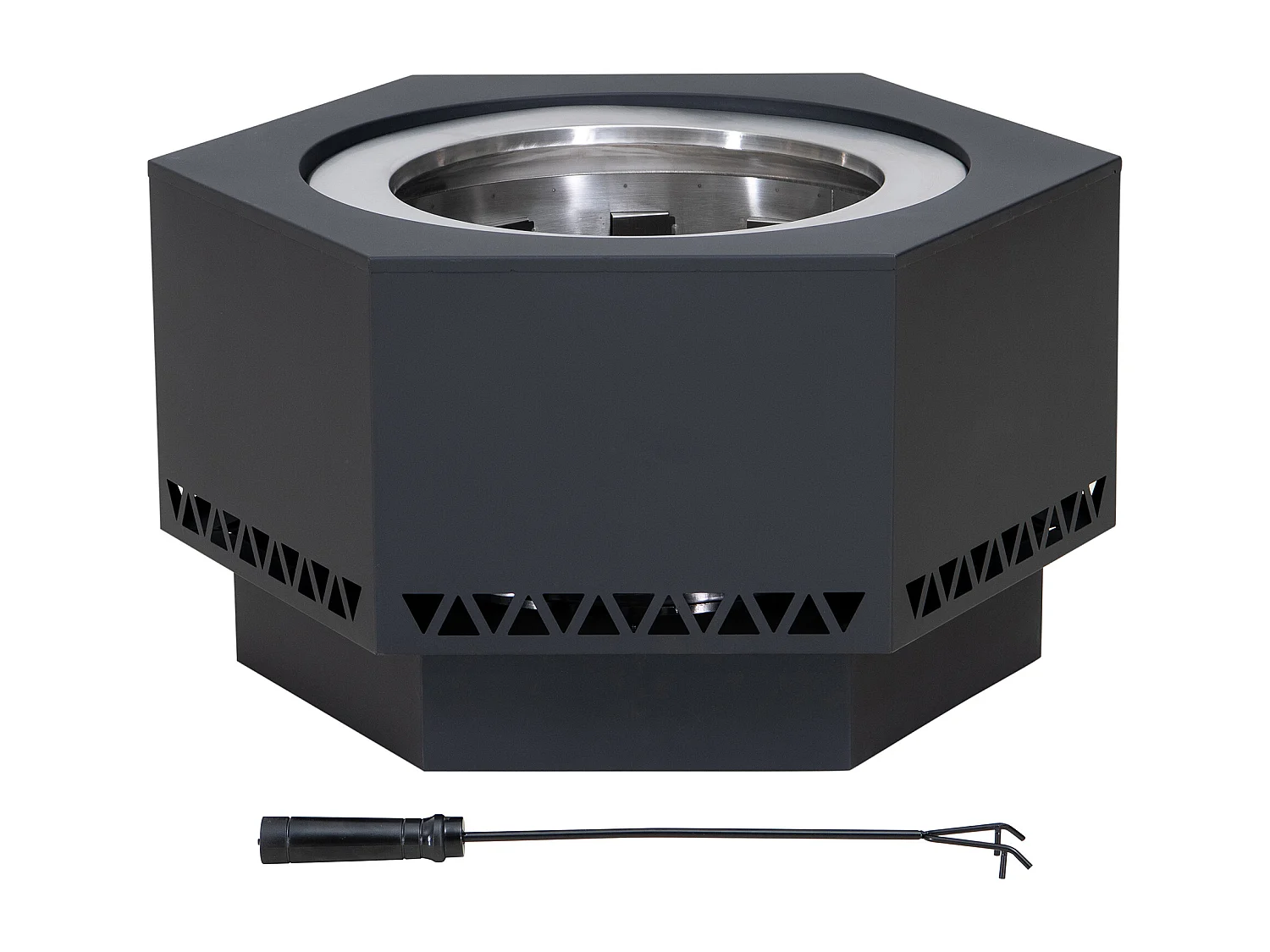 Foyer extérieur sans fumée hexagonal en acier inoxydable AMIATA 66 cm x 57 cm