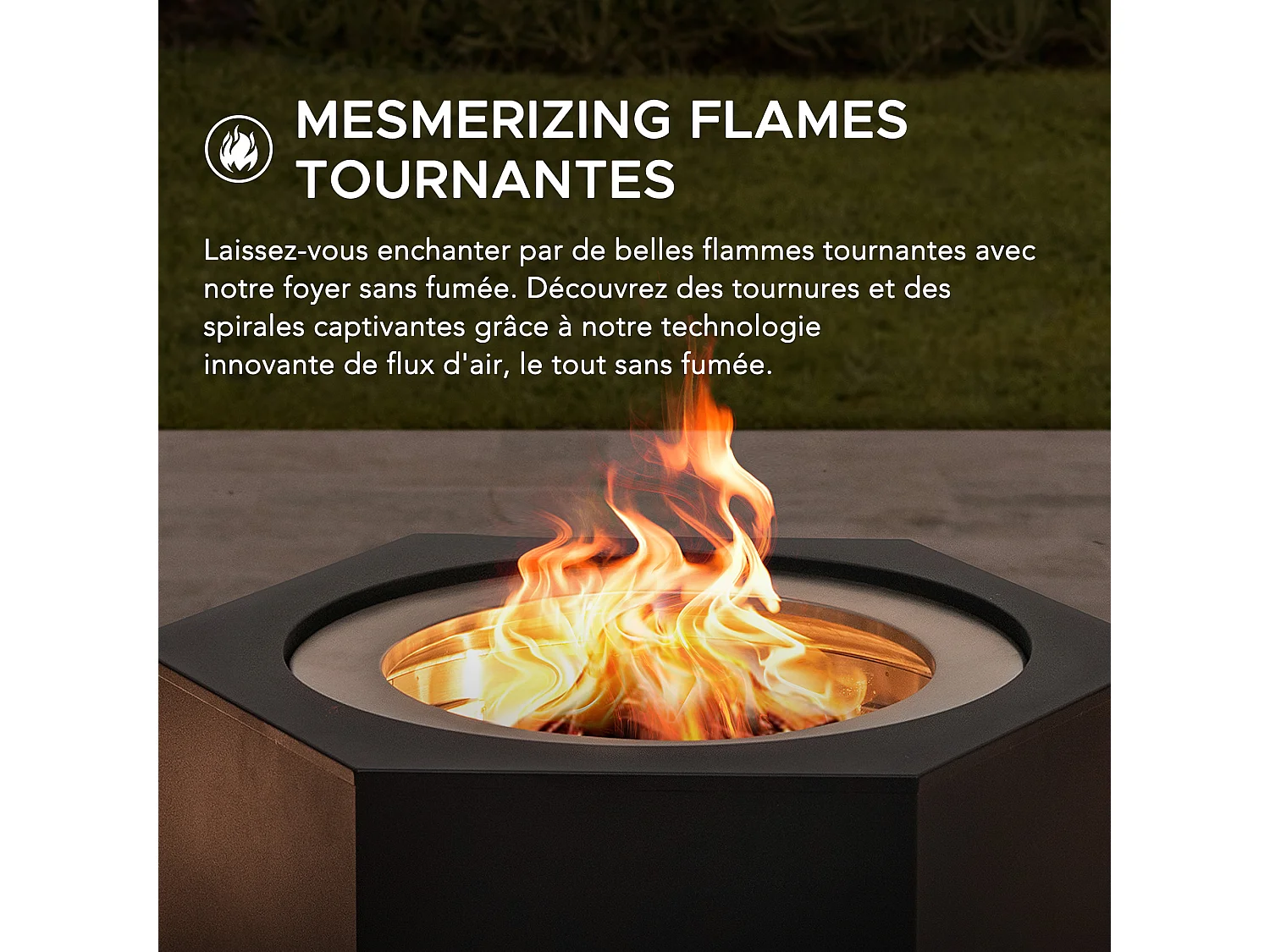 Foyer extérieur sans fumée hexagonal en acier inoxydable AMIATA 66 cm x 57 cm