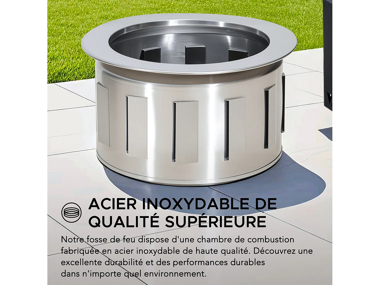 Foyer extérieur sans fumée hexagonal en acier inoxydable AMIATA 66 cm x 57 cm