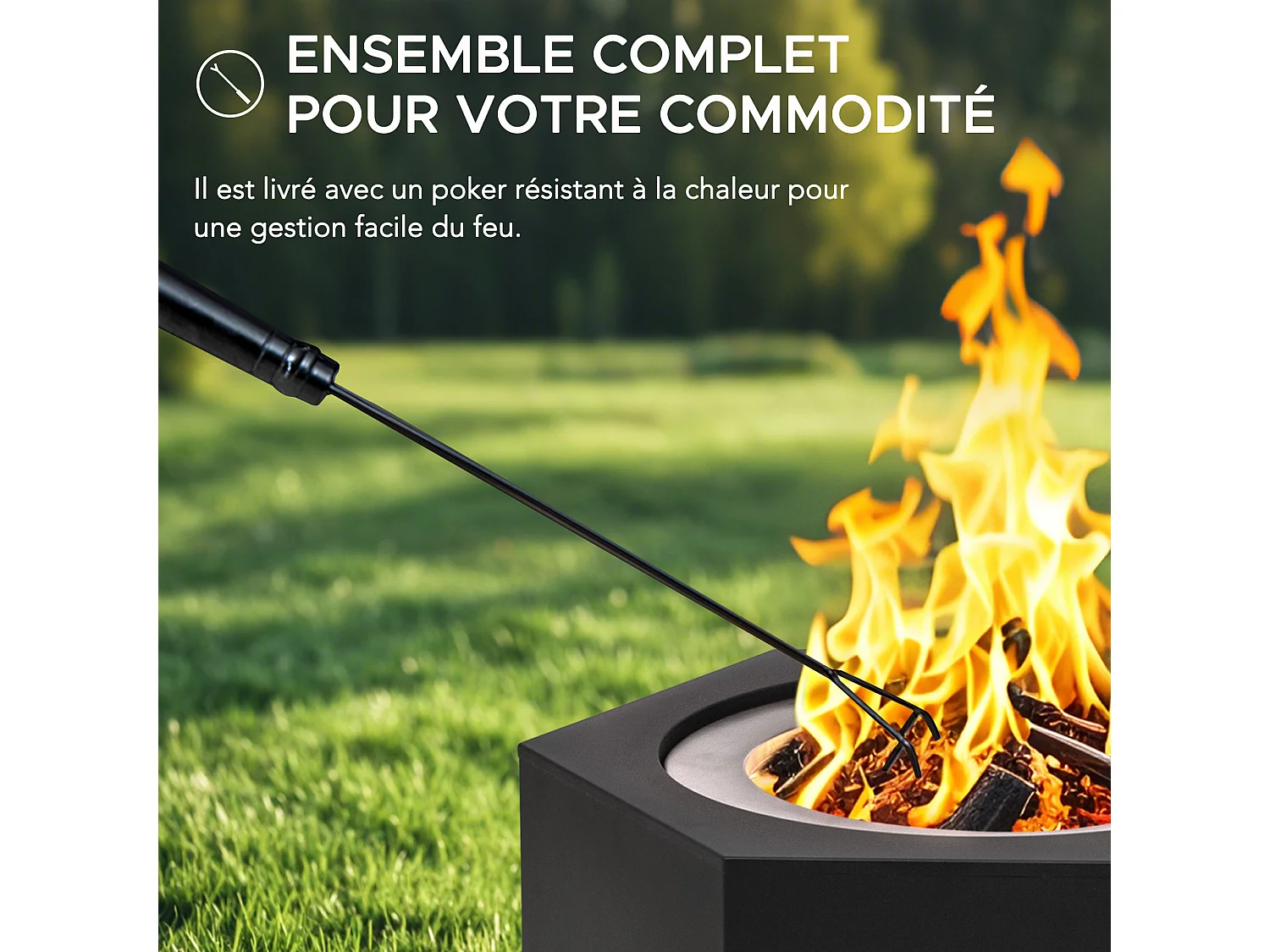 Foyer extérieur sans fumée hexagonal en acier inoxydable AMIATA 66 cm x 57 cm