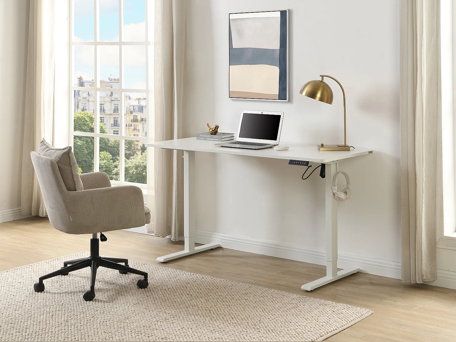 Bureau assis debout électrique – Hauteur réglable – Blanc – ELAVANO