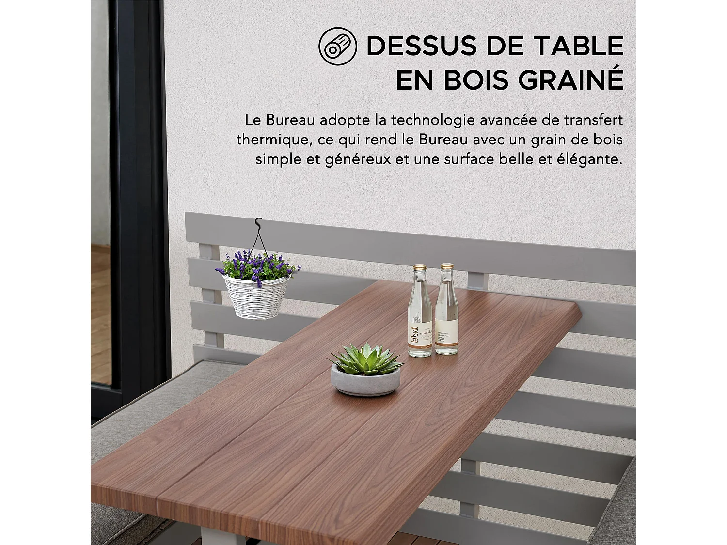 LAGOS Ensemble table de pique-nique et banc de jardin avec coussins, 157 cm x 126 cm