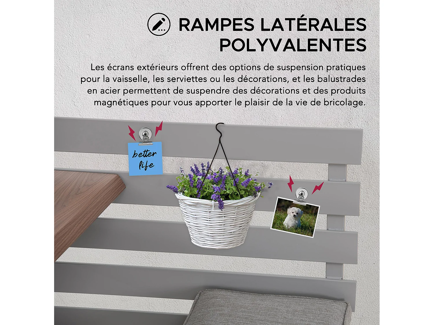 LAGOS Ensemble table de pique-nique et banc de jardin avec coussins, 157 cm x 126 cm