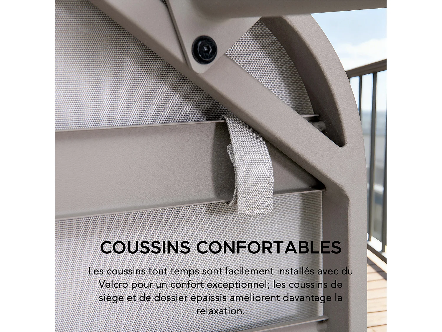 Lit de jour d'extérieur PORTO 142 cm x 128 cm, lit de jour moderne en métal gris pour deux personnes avec coussins, dossier en osier et table d'appoint